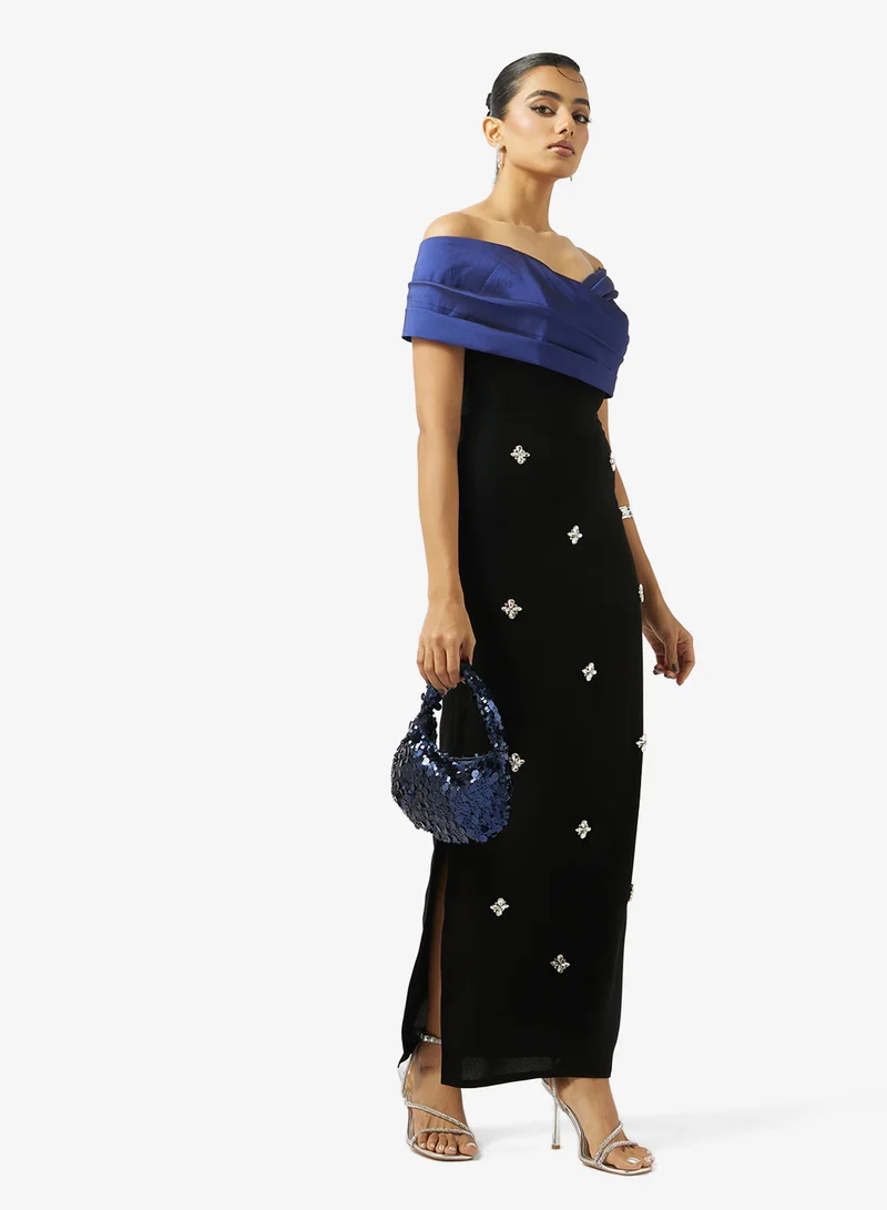 Akadia Fashion  DRAPED CROSS BUST BEADED CREPE DRESS for Women | Best Price UAE